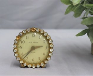 Vintage New Haven Clock Co Travel Alarm Clock With Bejeweled Ring Face