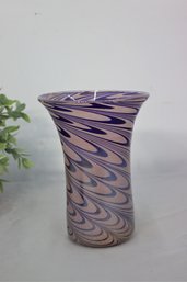 Art Glass Vase Textured Swirl Loops Of Blues And Purple