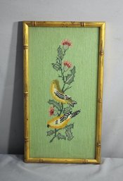 Vintage Birds On A Branch Cross Stitch In Faux Gilt Bamboo Frame