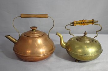 Pair Of  Copper  And Brass Tea Kettles