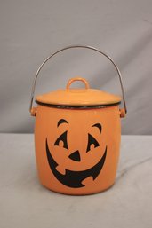 Hallmark Metal Enamel Pumpkin Halloween Candy Lidded Bucket