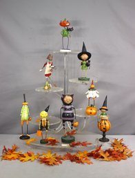 Group Lot Of 8 Folk Artist Lori Mitchell's (mostly) Halloween Figurines