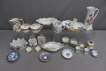 Group Lot Of Vintage Hand Painted Porcelain Serveware And Objects