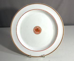 Antique 16' Porcelain Dinner Plate With Red And Gold Lion Crest