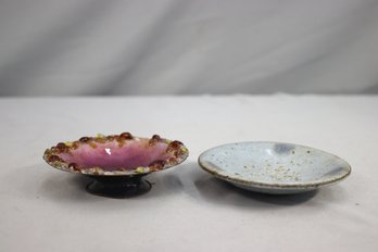 Vintage Handmade Small Pedestal Bowls - Bejeweled Vitrified Limoges And Wood-fired Stoneware