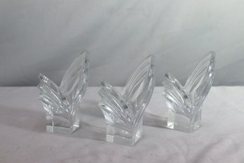 Group Lot Of 3 Mikasa Crystal Art Deco Chevron Taper Candle Holders