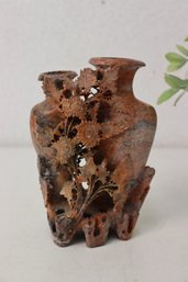 Chinese Carved Soapstone Floral Sculptural Double Vase