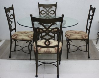 Round Glass Top Modern 5 Piece Dining Set - 4 Dining Chairs And Table