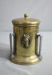 Vintage Brass Tobacco Humidor With Handle And Horseheads