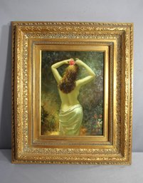 'Exquisite Signed Oil Painting On Wood - Classic Female Nude'