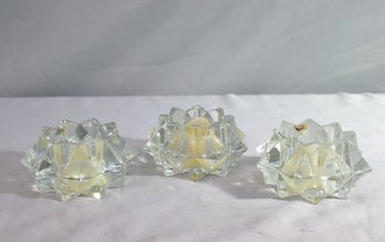 Group Of 3 Vintage 80s  Lead Crystal Multi Faceted Stars Votive Candle Holders