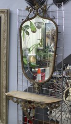 Antique Metal Framed Wall Mirror With Floral Motif And Marble Console