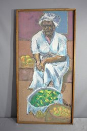 'Signed Portrait Of A Market Vendor - Vibrant Pastel Artwork'