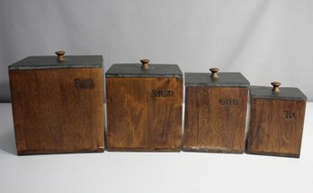 Canada Vintage Wood Canister Set (Flour, Sugar, Coffee, Tea) With Slate Lids- Nesting