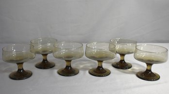 Set Of  Six  Vintage Brown Glass Coupe / Champagne Glasses