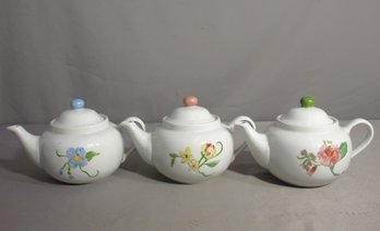 'Set Of Three Hand-Painted Teapots - 'Purity' Collection'