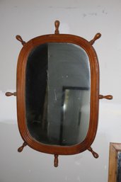 Old Nautical Style Oval Ship Wheel Wall Mirror  - See Photos For Condition