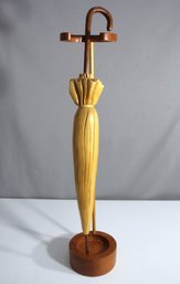 1988 Hand-Carved Wooden Umbrella Sculpture With Stand -signed