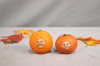 2 Limited Edition Debbee Thibault '05 Carved Face Pumpkin Figurines, #100/500 And 104/500
