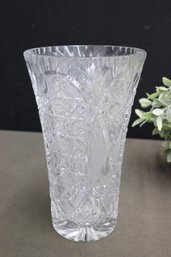 Cut Glass Crystal Diamond Checks And Star Pattern Vase