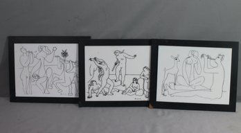 Three Vintage Picasso Silkscreen On Lucite In Frame/mounts -4  Allegory, Le Dessins D'Antibes, Nude Dancers