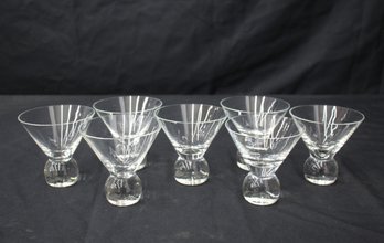 Set Of Mid Century Modern Heavy Round Sphere Glass Cocktail Glasses