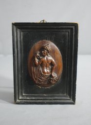 Vintage Carved Wood Bas Relief Plaque With Table Stand