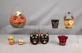 Group Lot Of Mixed Holiday Character Buckets And Hanging Ornaments