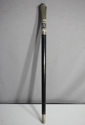 Antique Walking Cane With Silver-Plated Handle And Detailed Inlay Design