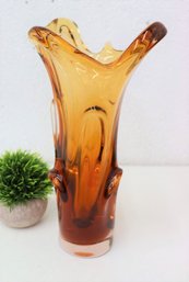 MCM Murano Style Glass Butterscotch & Amber Sommerso Vase