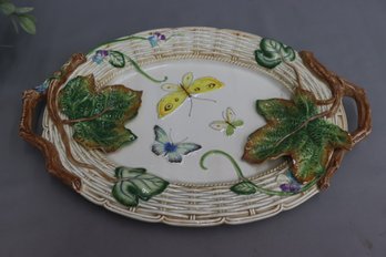 Fitz & Floyd 19' Oval Serving Platter - Old World Rabbits Butterflies - Vintage