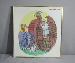 Vintage 1982 Noah's Ark  Cartoon Poster, Framed
