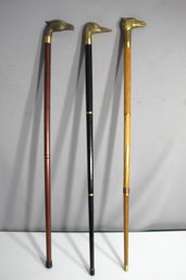 Trio Of Brass-Handled Walking Canes With Animal Motifs - Eagle And Bird Heads