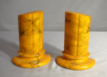 Pair Of Vintage Italian Genuine Alabaster Column Bookends  7'h