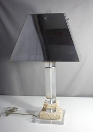 Vintage Lucite And Stone Table Lamp With Metal Shade