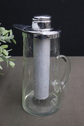 Atomic Pattern Cut Glass Pitcher With Ice Cooler Insert