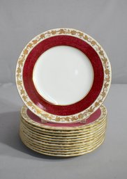 12pc Vintage Wedgwood  'Whitehall Powder Ruby' Bone China Dinner Plates