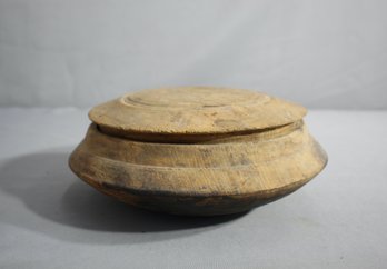 Antique Hand Turned Wood Bowl With Lid