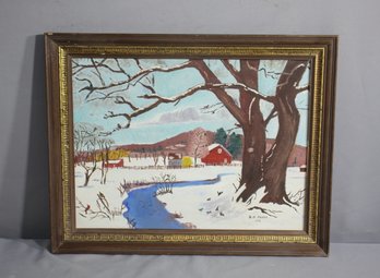 Vintage Framed Oil On  Panel Winter Landscape, Bill Mahler 1971