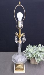 Cut Glass Gourd Gilt Hollywood Regency Tole Fronds And Faceted Glass Drops Table Lamp