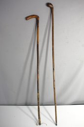 Pair Of Vintage Wooden Walking Canes With Classic Handles