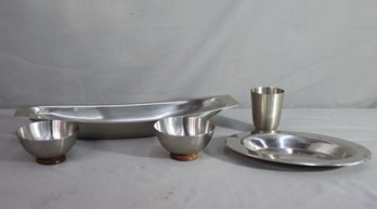 Vintage Danish Modern Stainless Steel Dishes And Cups