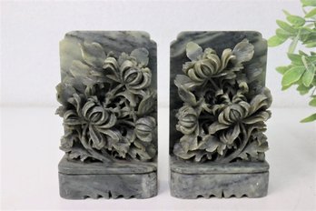 Set Of Carved Soapstone Bookends
