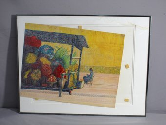 'Market Day' - Vivid Expressionist Framed Artwork, 20'x 26'