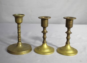 Set Of Three 5' Brass Candle Holders