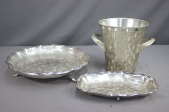 Vintage WMF Ikora Pedestal Trays And Champagne Bucket In Frosted Swirl Pattern