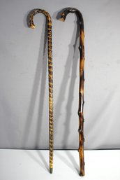 Pair Of Rustic Handcrafted Wooden Walking Canes