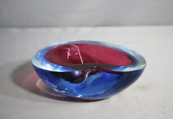 'Vintage Astonishing Blue And Pink Glass Ashtray - Note: Tiny Chip'