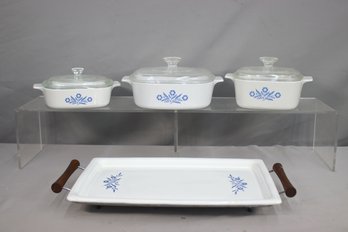 Corning Broil/Bake Tray With Stand And 3 Different Oven/RangeMicrowave Glass Lidded Bakers