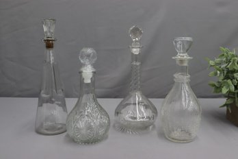 Group Lot Of 4 Vintage Cut Glass And Crystal Decanters With Stoppers - 2 Cork And 2 Plastic